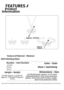 Detailed S925 sterling silver set featuring bow heart necklace earrings and open ring
