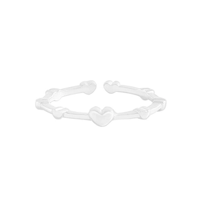 Minimalist S925 sterling silver adjustable ring with connected heart patterns