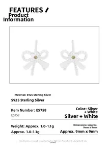 Détail macro des boucles d'oreilles nœud en argent S925 avec incrustation zircon