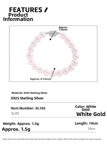 Spécifications du bracelet en argent sterling S925 avec perle rose de 8mm de diamètre