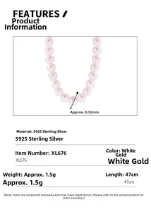 Detail view of pink pearl necklace with 8.12mm beads and S925 silver clasp specifications
