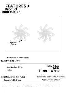 Detailed size chart for S925 sterling silver sparkler stud earrings with 10mm diameter