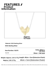 Macro detail of S925 sterling silver heart pendant with hammered 18K gold texture