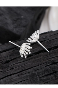 Macro view of S925 sterling silver firework stud earrings with polished finish