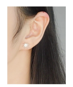 Detail of S925 sterling silver firework stud earrings worn on female ear model