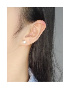 Macro close-up of S925 sterling silver firework stud earrings on a model's ear