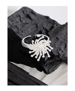 Close-up of S925 silver firework open ring with sparkling zircon stones on charcoal