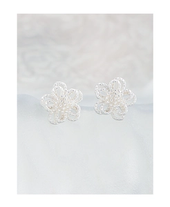 Detailed macro view of S925 sterling silver stud earrings with hollow petal craft