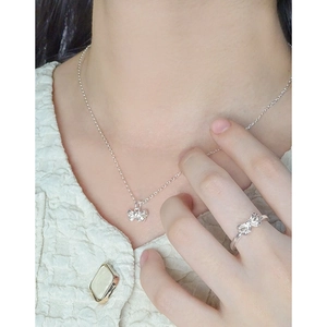 S925 sterling silver jewelry set featuring elegant bow necklace and matching open ring