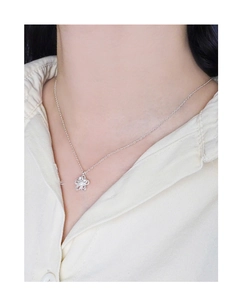 Detail of S925 sterling silver double-layer flower pendant necklace with zircon inlay