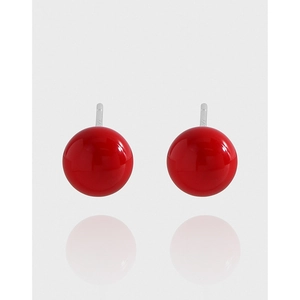 S925 Sterlingsilber Roter Achat Ohrstecker Minimalistische Runde Kugel Geometrische Ohrringe Für Damen Vielseitiger Individueller Trend Schmuck