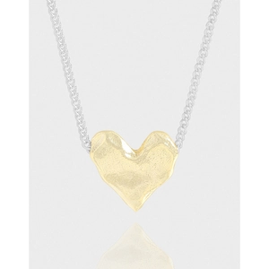 925 Sterling Silver Wrinkled Lava Heart Pendant Necklace For Women Two-Tone Gold Silver Plated Minimalist INS Style Jewelry Gift