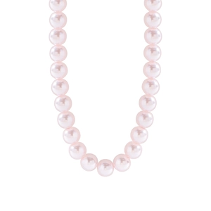S925 sterling silver necklace with soft pink pearls on a minimalist white background