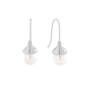 Minimalist S925 sterling silver drop earrings with natural white round pearls