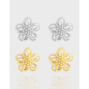 925 Sterling Silver Hollow Flower Stud Earrings For Women Electroplated Floral Jewelry Gift Gold And Silver Colors