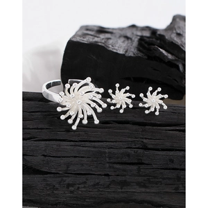 Sparkling S925 sterling silver firework ring and stud earrings set for women