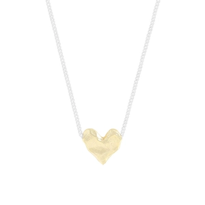 Minimalist S925 silver heart necklace with irregular gold hammered texture on white background