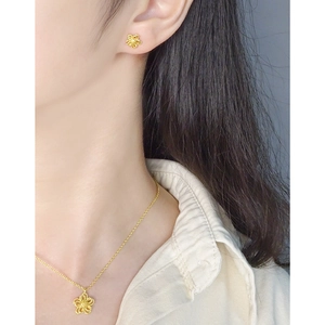 Elegant 925 silver double-layered hollow flower stud earrings and necklace set for women