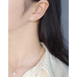 Elegant S925 sterling silver hollow flower stud earrings and matching necklace set