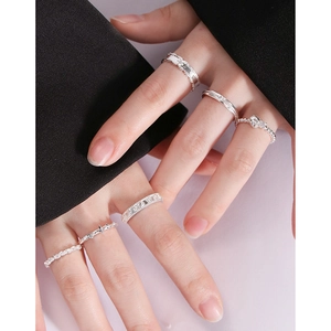 S925 sterling silver stacked ring set with geometric stars and irregular textures