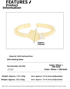 Detail showing S925 sterling silver strawberry ring with 18K gold plating and measurements
