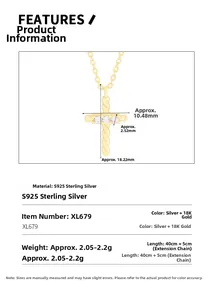 Macro view of S925 sterling silver twist cross pendant with zircon stones and 18K gold finish
