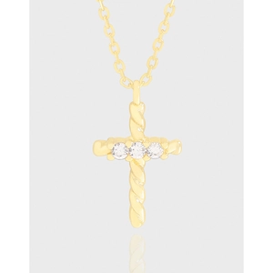 925 Sterling Silver Twisted Rope Cross Pendant Necklace For Women Vintage Zirconia Inlaid Gold Silver Plated Jewelry