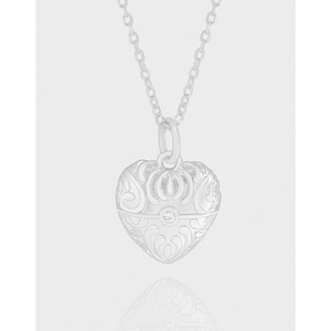 925 Sterling Silver Heart Pendant Necklace For Women Zirconia Inlaid Vintage Embossed Texture Korean Style Clavicle Chain Jewelry