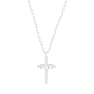S925 sterling silver twist cross necklace with three round zircons on minimalist chain