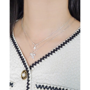 S925 sterling silver layered heart and bow pendant necklaces set for women fashion