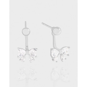 925 Sterling Silver Bowknot Stud Earrings For Women Elegant Zirconia Inlaid Bow Earring Lightweight Fashion Jewelry Gift