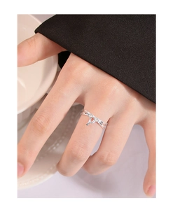 Makro-Detail des S925 Sterling Silber Schleifenrings mit Doppelband-Struktur