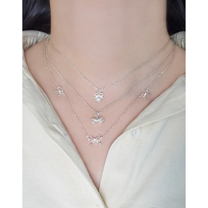 Dreilagige S925 Sterling Silber Schleife Halskette mit Perle für Damen