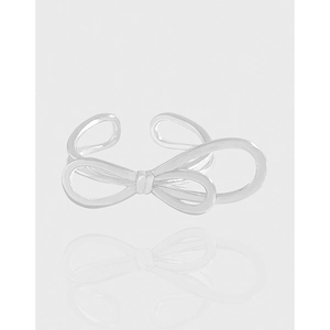 925 Sterling Silver Bowknot Open Ring For Women Korean Minimalist Light Luxury Double Line Adjustable Bow Finger Ring Jewelry Gift