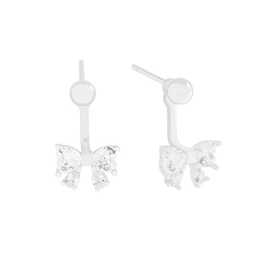 S925 sterling silver bow knot earrings featuring sparkling cubic zirconia crystals