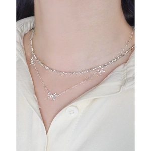 Minimalistische S925 Sterlingsilber Doppelschicht-Schleifen-Halskette für Damen