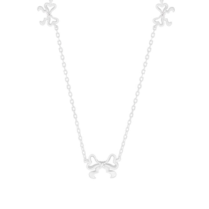 Elegante Halskette aus S925 Sterlingsilber mit drei hohlen Schleifenanhängern und Zirkonia