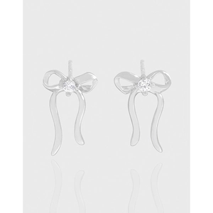 925 Sterling Silver Bowknot Stud Earrings Sparkly Zirconia Electroplated Minimalist Sweet Style Jewelry For Women Daily Wear