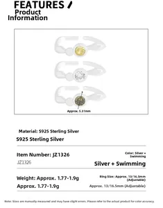 Detailspezifikationen für S925 Silberring mit Zirkoniasteinen und verstellbarer Schiene