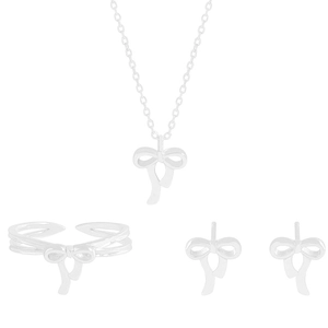 Elegantes Schmuckset aus 925er Sterlingsilber mit Schleifenanhänger, Ring und Ohrringen