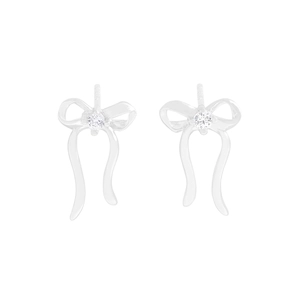 S925 sterling silver ribbon bow stud earrings with sparkling round zircon center stone