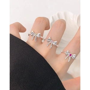 S925 sterling silver bow rings with yellow pink and rose red zircon gemstones