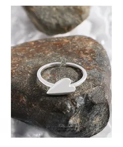 Macro shot of S925 sterling silver ring showing the heart shape and polished finish