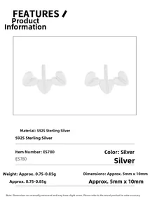 Detailed specs for S925 sterling silver triple heart earrings showing dimensions and weight