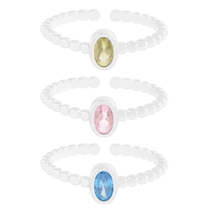 S925 sterling silver beaded rings with oval zircon stones in yellow, pink, and blue