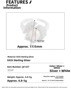 Detailed size parameters of S925 sterling silver shell ring with 8mm pearl inlay