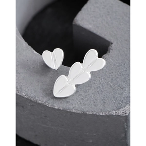 Minimalist S925 sterling silver asymmetrical heart stud earrings in polished silver finish