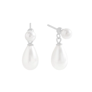 Eleganti orecchini a perno in argento S925 con perle tonde e pendenti a forma di goccia