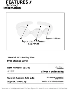 Detailed size parameters of the S925 sterling silver open ring with three spheres