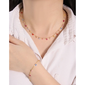 Elegante Halskette aus 925er Silber mit bunten Zirkonia-Anhängern für Damen
